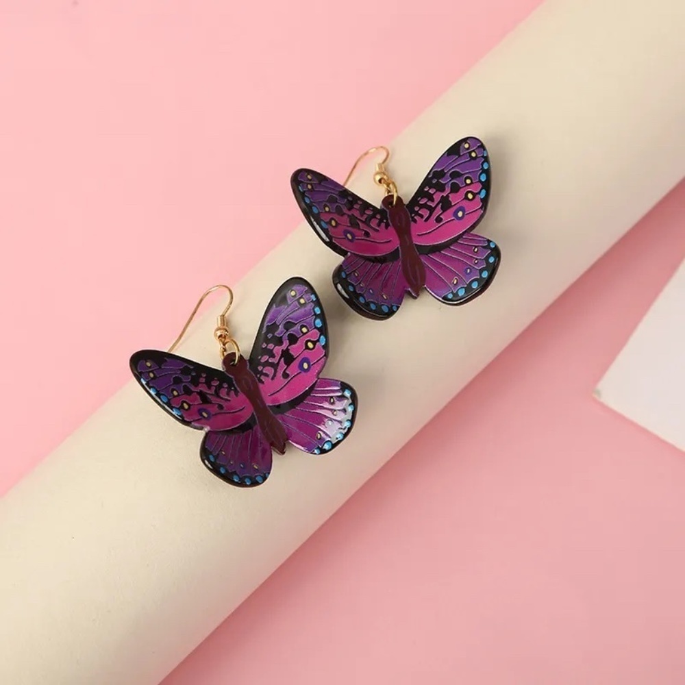 *PIA* Purple x Black Butterfly Fashion Dangle Earrings